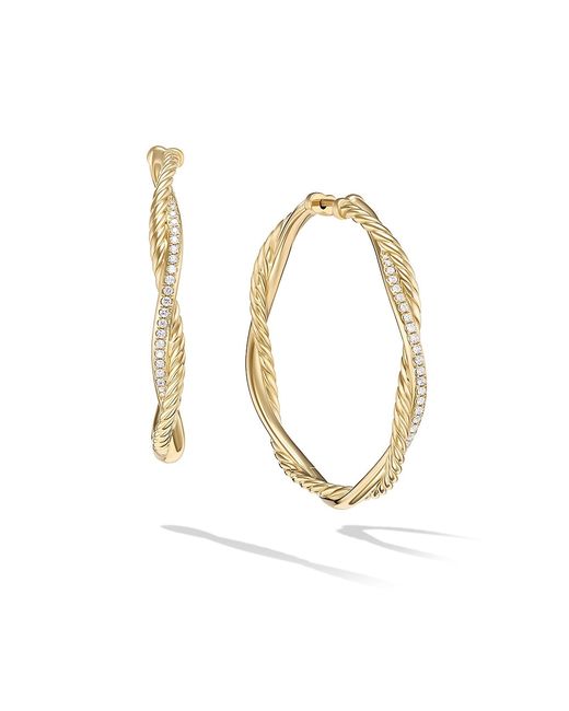 David Yurman Infinity Hoop Earrings 18K Gold with Diamonds 42MM