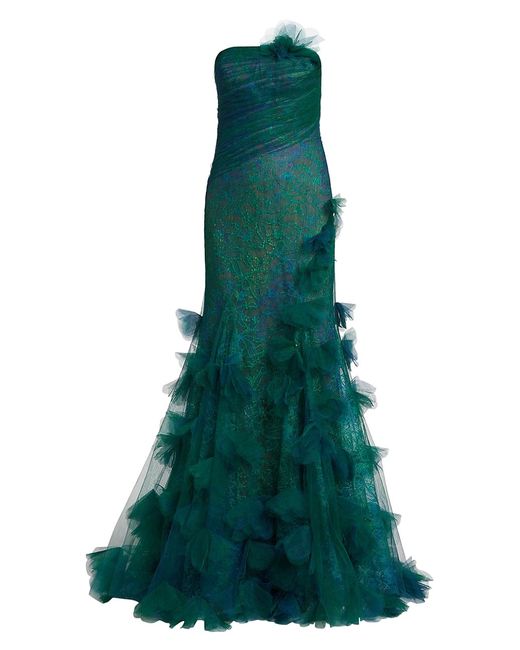 Rene Ruiz Collection Printed Lace Strapless Fit Flare Gown