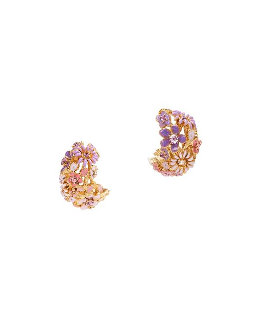 Oscar de la Renta Goldtone Enamel Glass Crystal Flower Hoop Earrings