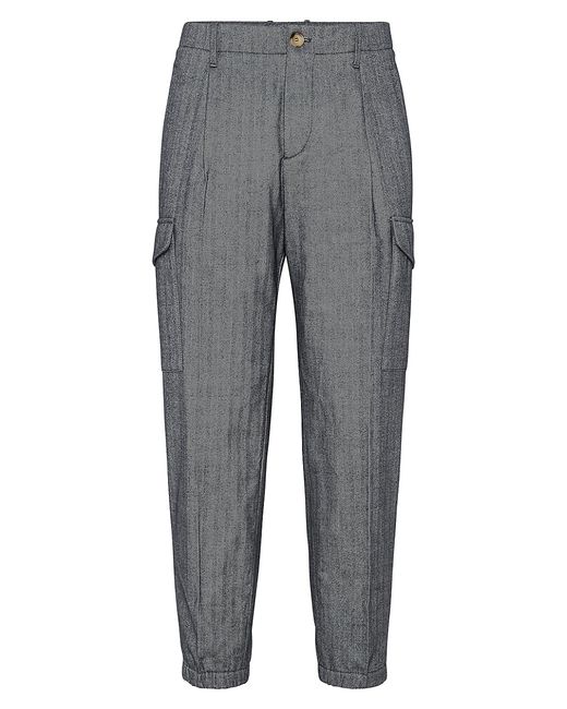 Brunello Cucinelli Chevron Flannel Ergonomic Fit Trousers with Pleat