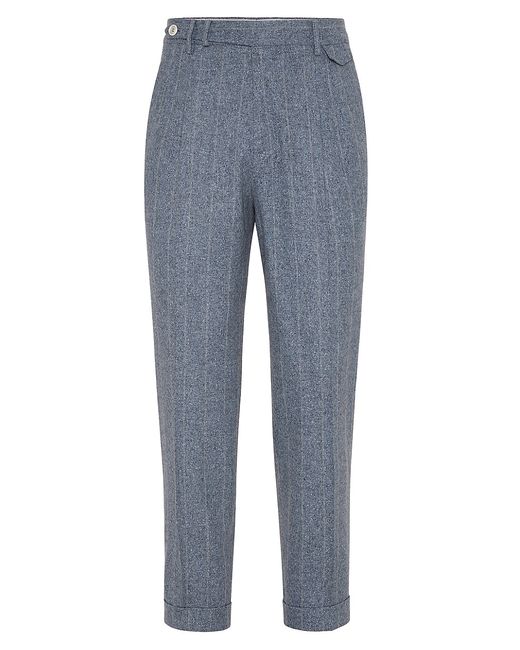 Brunello Cucinelli Stripe Flannel Leisure Fit Trousers with Double Pleats