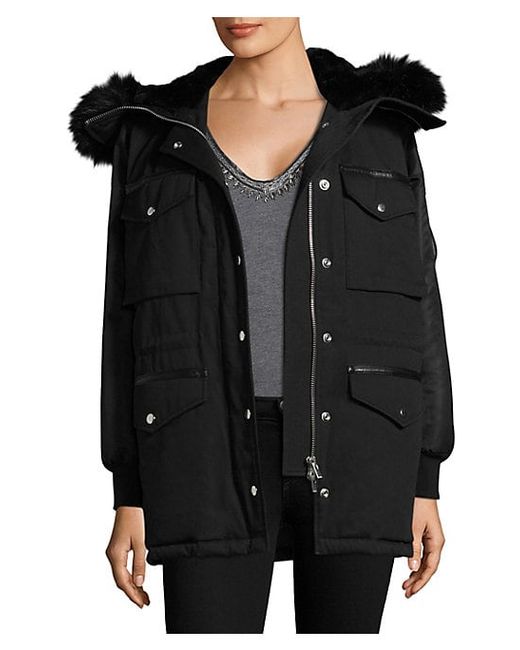 The Kooples Leather Trim Twin-Fabric Parka