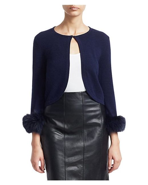 Saks Fifth Avenue COLLECTION Cropped Fox Fur Cuff Cardigan