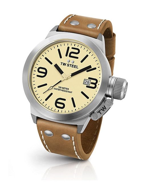 Tw Steel Canteen 45MM Stainless Steel Leather Strap Watch