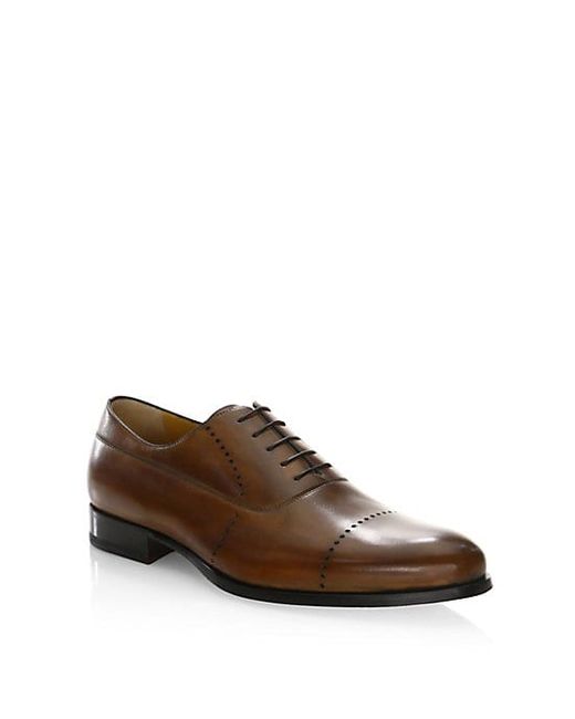 a. testoni Leather Perforated Oxfords