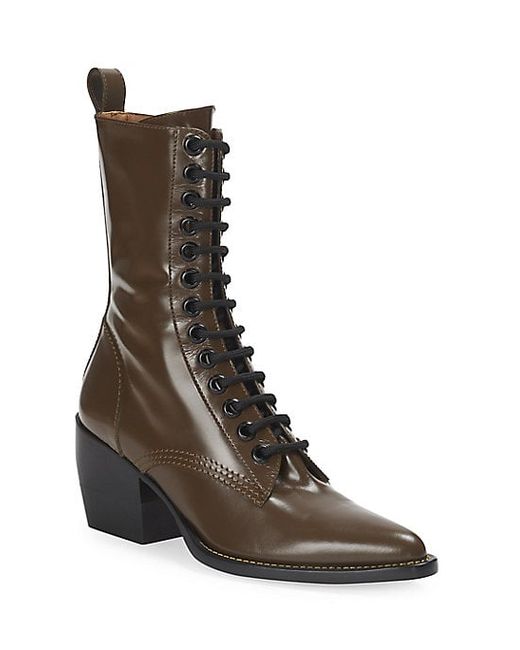 Chloé Rylee Lace-Up Leather Mid-Calf Boots