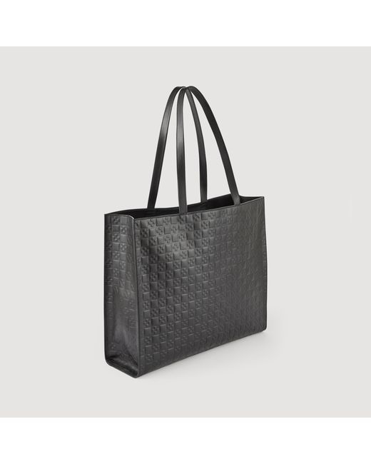 Sandro Large tote in monogram-embossed leather