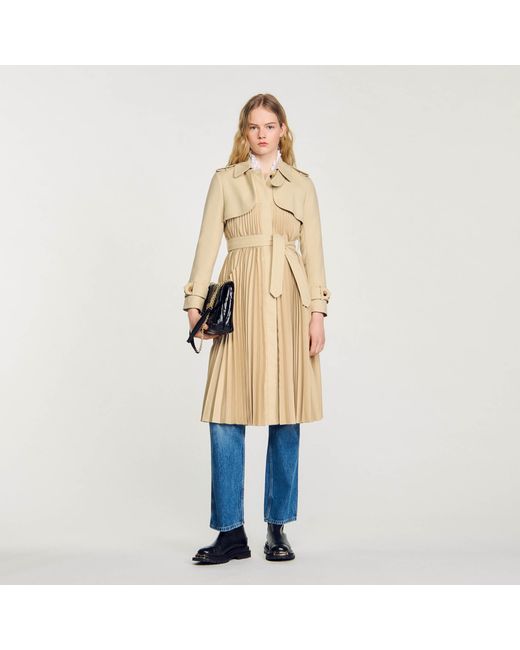 Sandro Pleated trench coat with belt