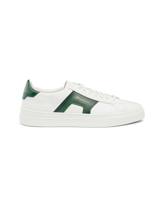 Santoni White And Leather Double Buckle Sneaker