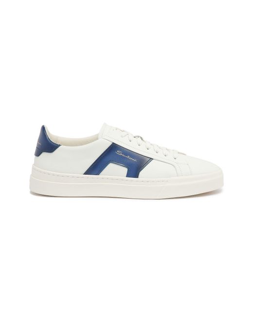 Santoni White And Leather Double Buckle Sneaker