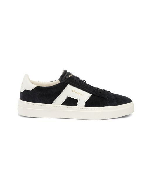 Santoni And White Suede Leather Double Buckle Sneaker