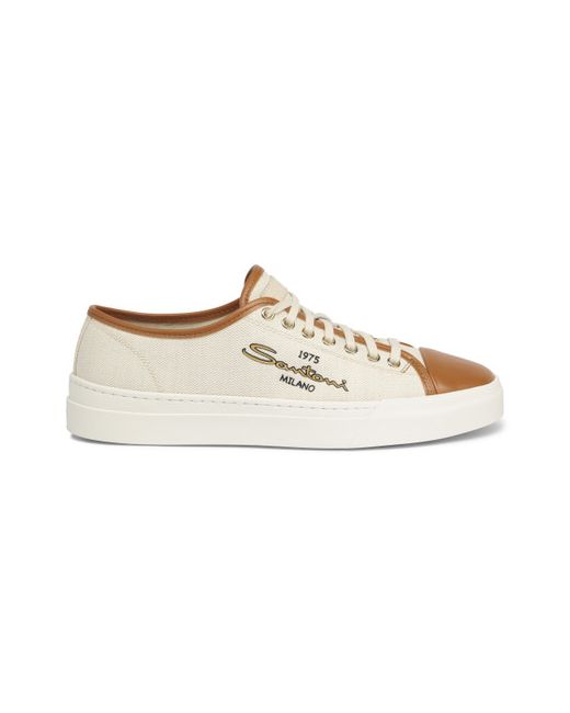 Santoni Leather And Canvas Sneaker
