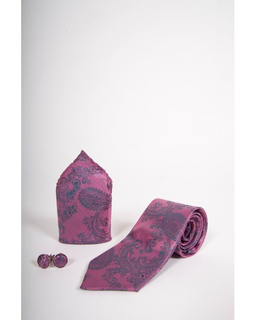 Santoro Milan Paisley Print Tie set pock square cufflinks.