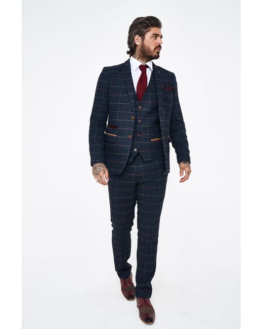 Santoro Milan Eton Navy Tweed Check Three Piece Suit