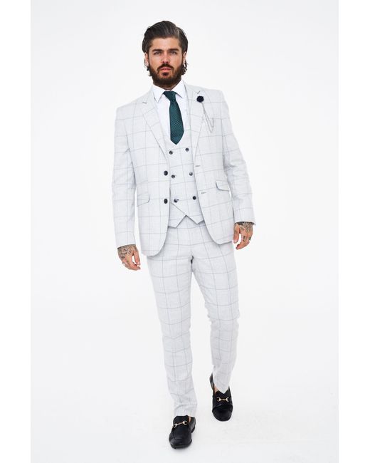 Santoro Milan House of Cavani Radika Slim Fit Light Grey Check Suit