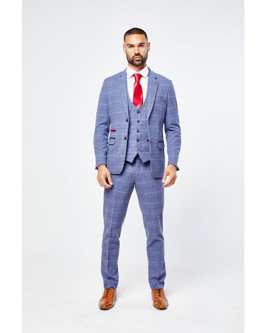 Santoro Milan Drake Sky Check Three Piece Suit
