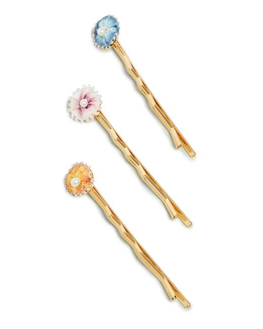 Shashi Set Of 3 Flower With Swarovski Pearl Hair Pins