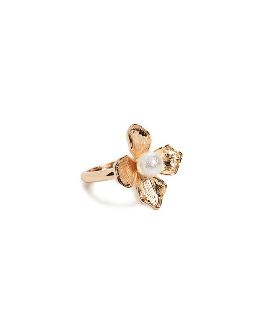 Kenneth Jay Lane Gold Ring with Imitation Pearl Center Flower