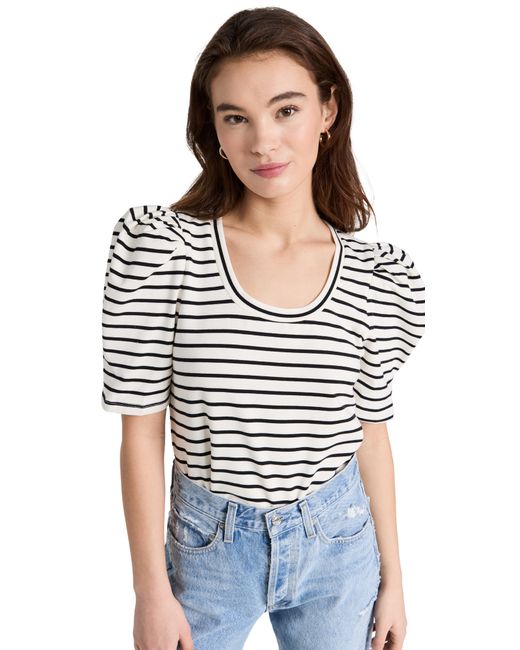 English Factory Stripe Pleated Puff Sleeve Top
