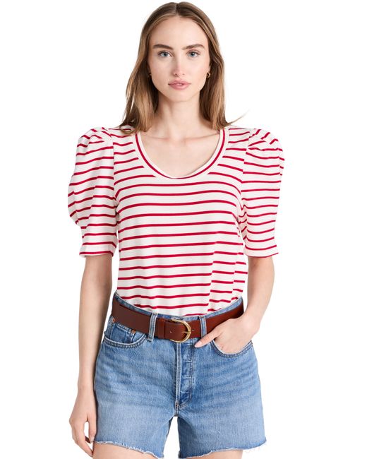 English Factory Stripe Pleated Puff Sleeve Top