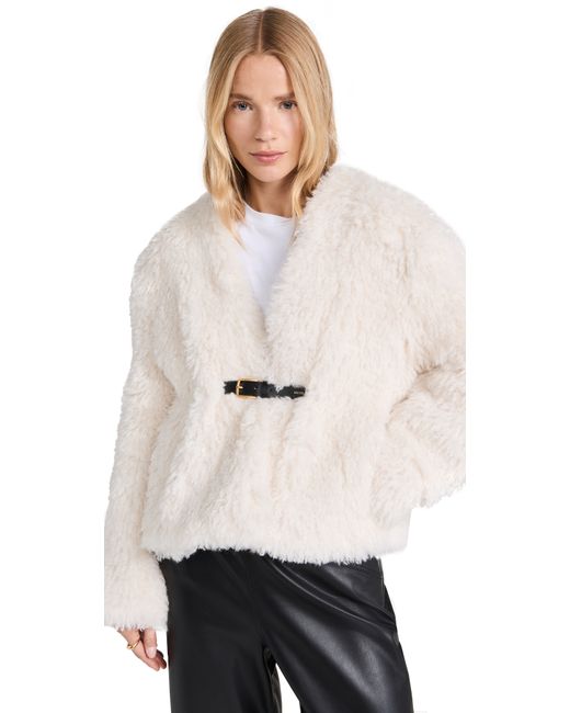 Recto Faux Shearling Belted Strap Detail Coat