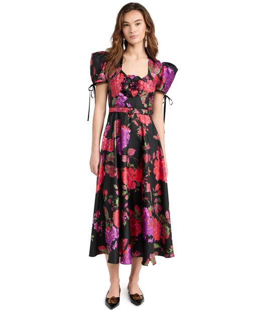 Rodarte Red and Floral Printed Silk Twill Dress