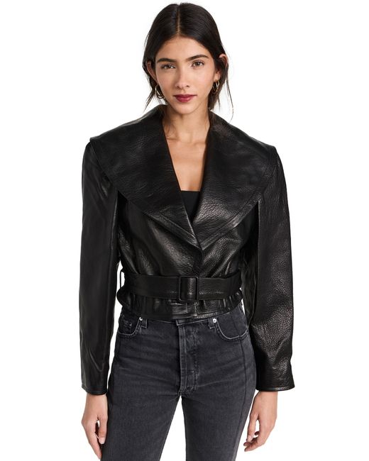 Frame Cropped Belted Leather Jacket