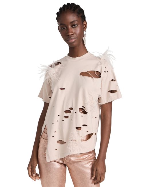 Marques'Almeida Distressed T-Shirt with Feathers