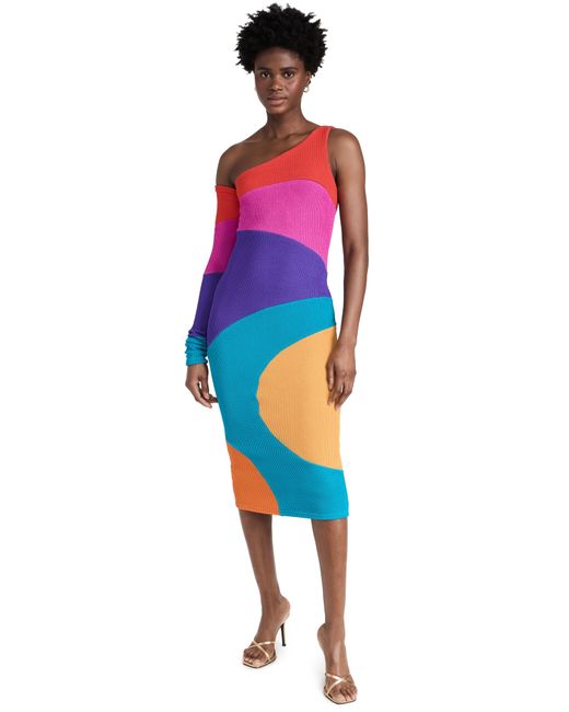 BruceGlen Burst Colorblock One Shoulder Dress
