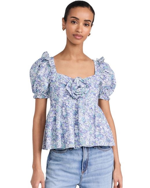 English Factory Floral Print Top With Flower