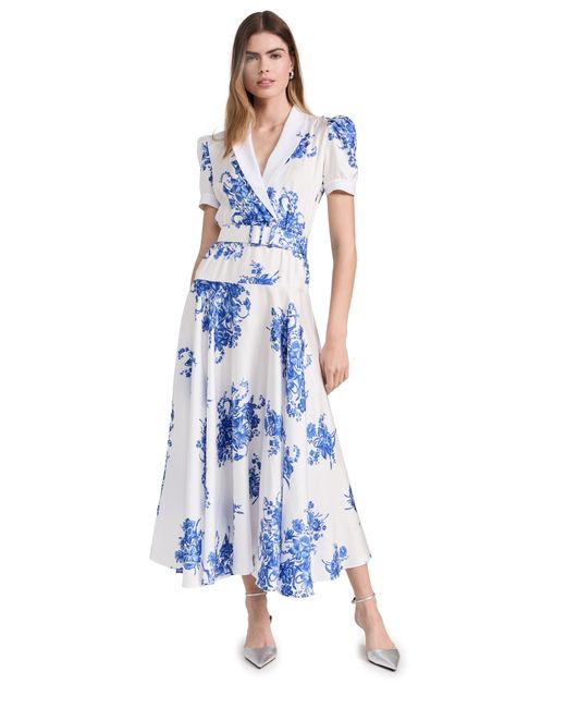 Rodarte White and Floral Printed Collared Dress with Belt Detail