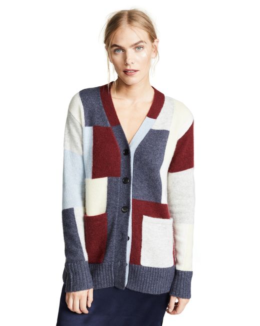 Adam Lippes Brushed Cashmere Knit Patchwork Cardigan