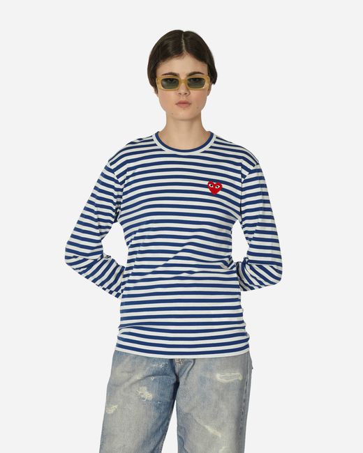 Comme Des Garçons Play Heart Striped Longsleeve T-Shirt Navy