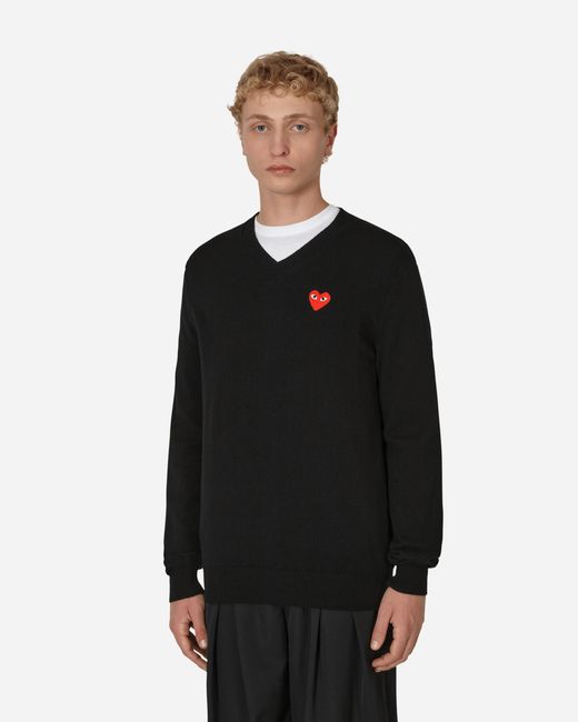 Comme Des Garçons Play Heart V-Neck Sweater Black