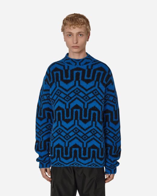 Moncler Grenoble Jacquard Mock Neck Sweater Blue