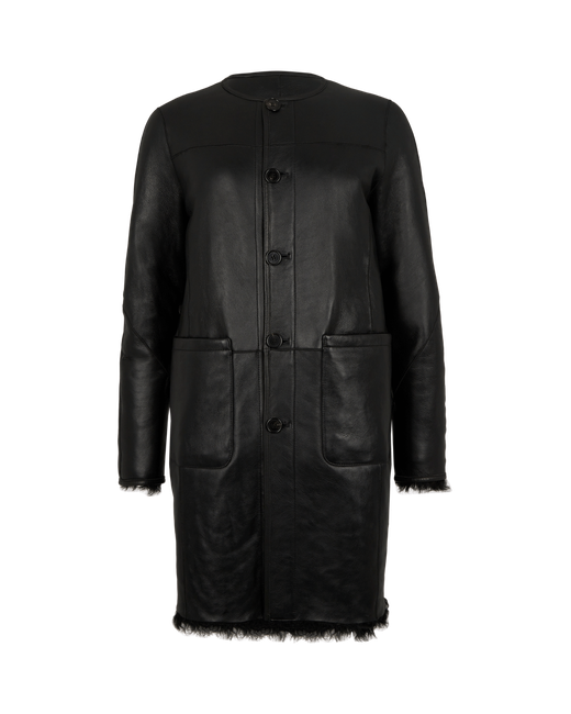 Sonia Rykiel Straight-cut Reversible Coat In Leather And Shearling M015