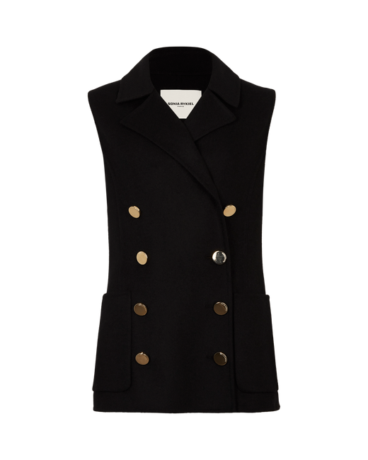 Sonia Rykiel Longline Double-breasted Sleeveless Waistcoat Double-sided Wool M005