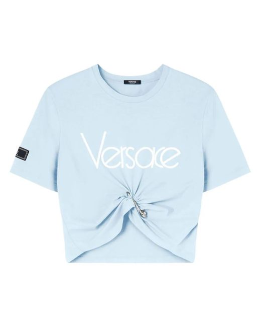 Versace 80S Logo Embroidery Cropped T-Shirt