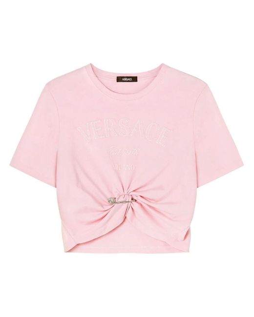 Versace Milano Logo Embroidery Cropped T-Shirt