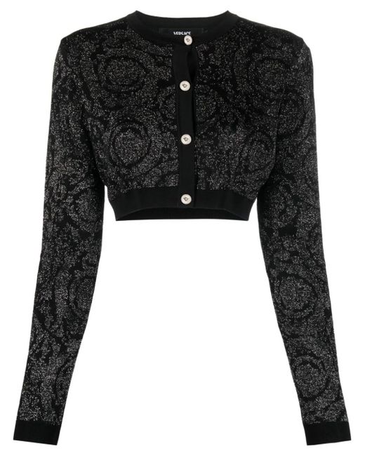 Versace Barocco Texture Knit Cropped Cardigan