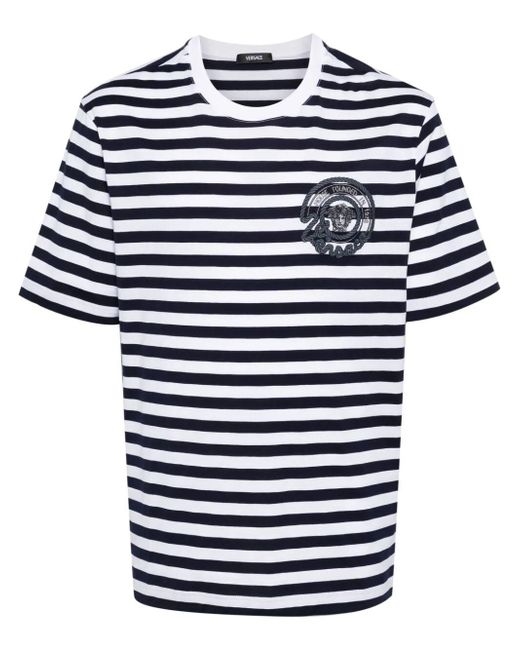 Versace Nautical Emblem Embroidery Striped T-Shirt