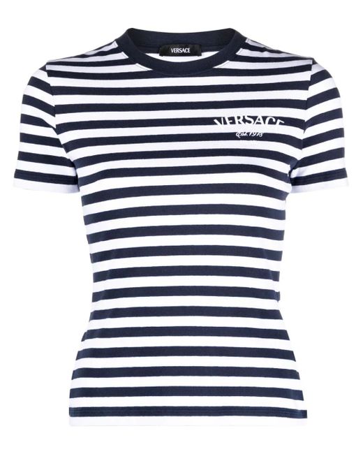 Versace Nautical Stripes And Logo Still T-Shirt