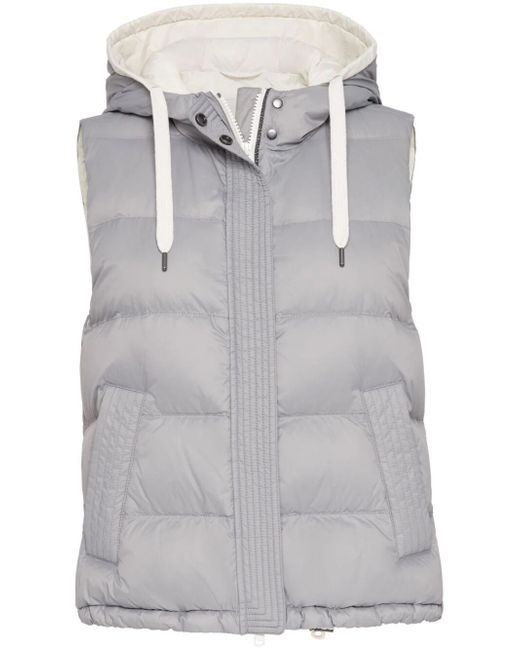 Brunello Cucinelli Lightweight Padded Vest With Hood And Shiny Trim