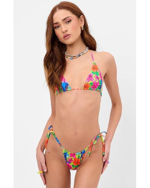 Frankies Bikinis Tia Floral String Bikini Bottom Neon Surfer