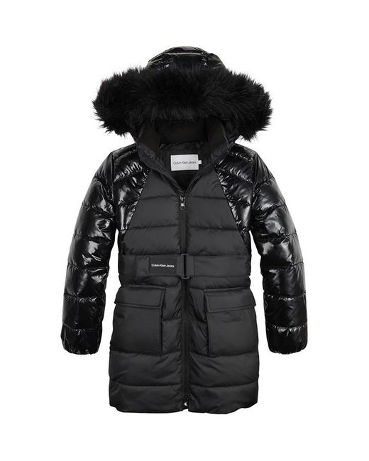 Calvin Klein Jeans Mixed Media Belted Puffer Coat