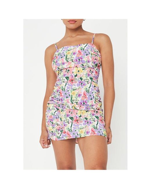 Missguided Floral Print Ruched Mini Dress