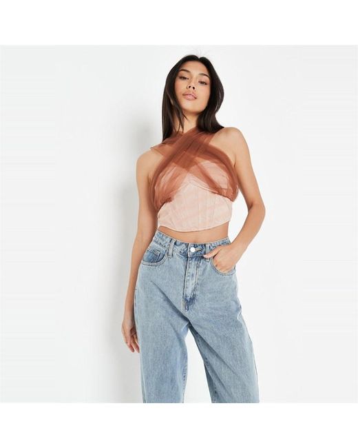 Missguided Contrast Strap Tulle Corset Top
