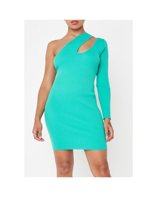 Missguided Rib One Sleeve Cut Out Bodycon Knit Mini Dress