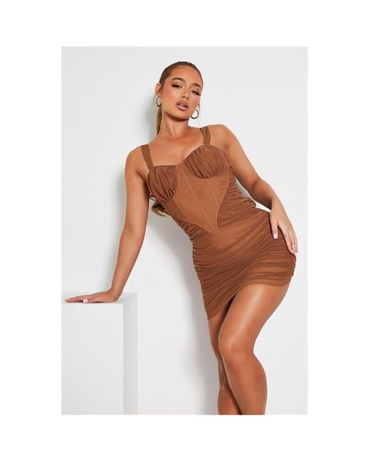 I Saw It First Mesh Ruched Corset Bodycon Dress