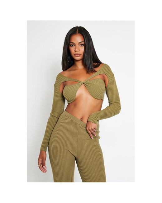 I Saw It First Twist Front Detail Long Sleeve Rib Knitted Top